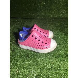 Kids Skechers sandals size 7c 86958 pink/white rubber cap toe shoes water